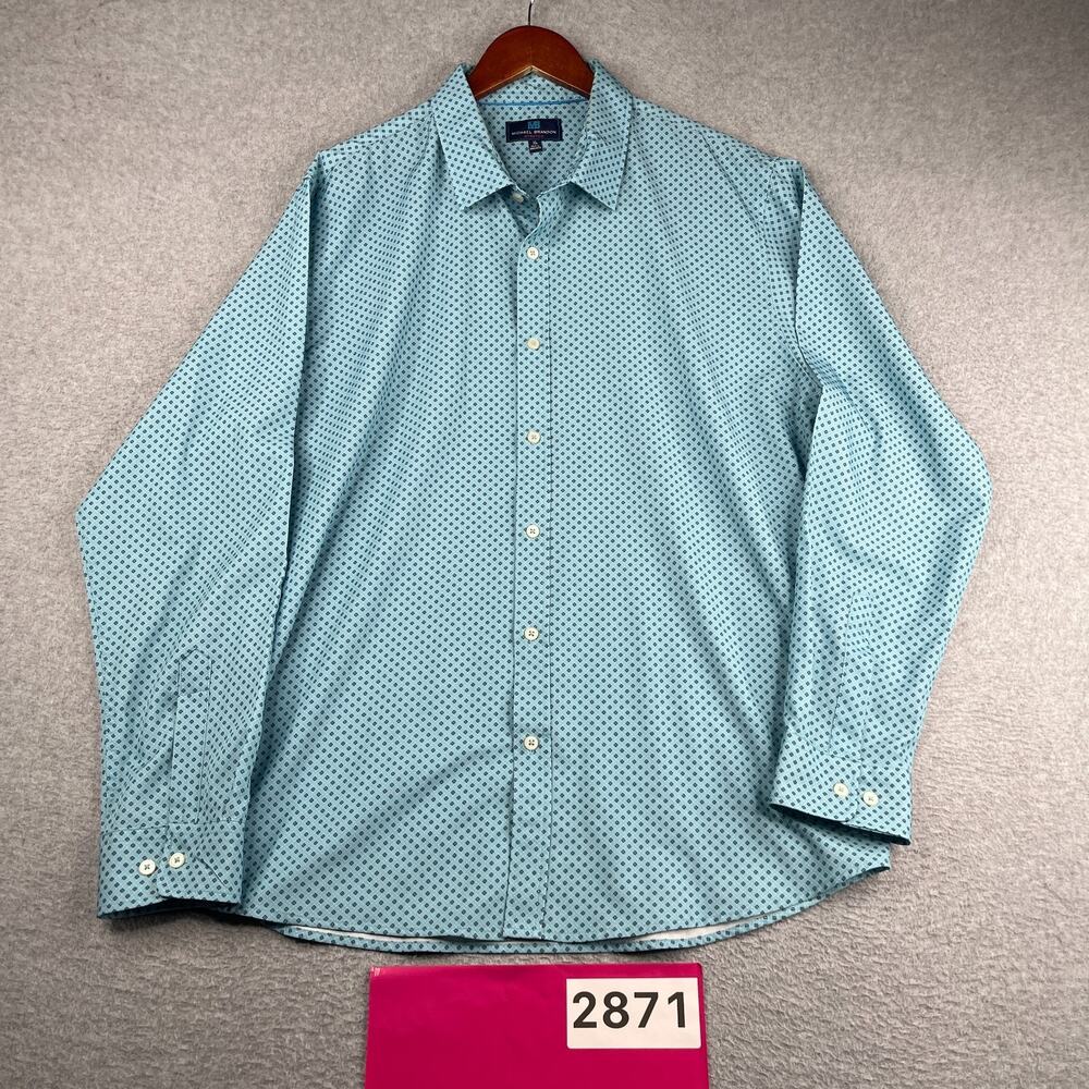 Michael Brandon Stretch Shirt Blue Diamond Button Up Long Sleeve Mens XL Blue